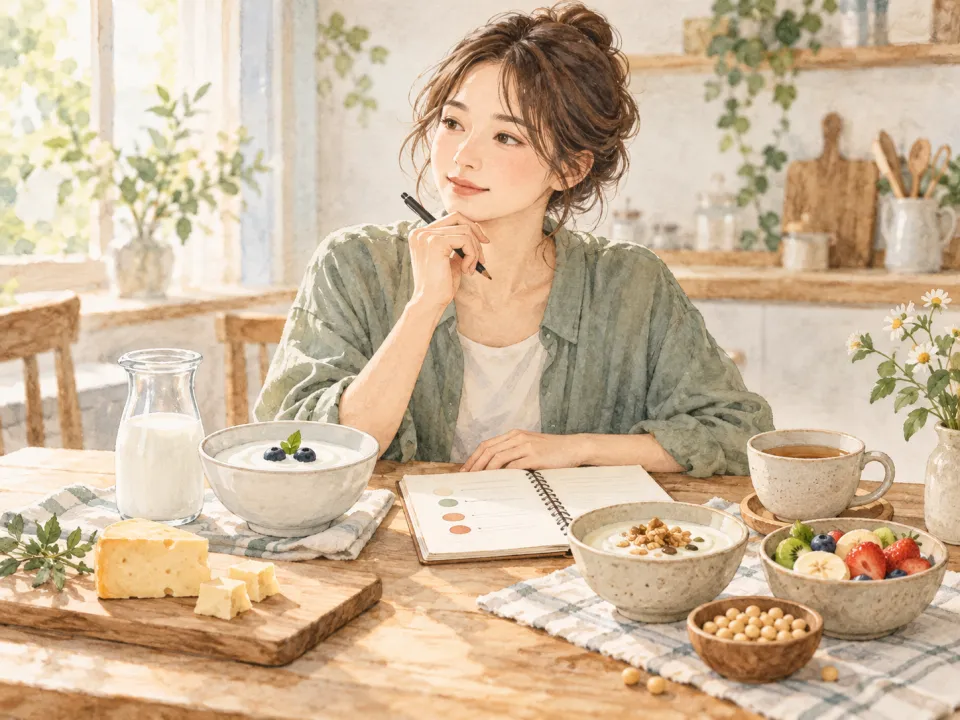 「なんとなく不調…実は“乳製品”が原因かもしれません」の内容を描いた養生堂のイラスト