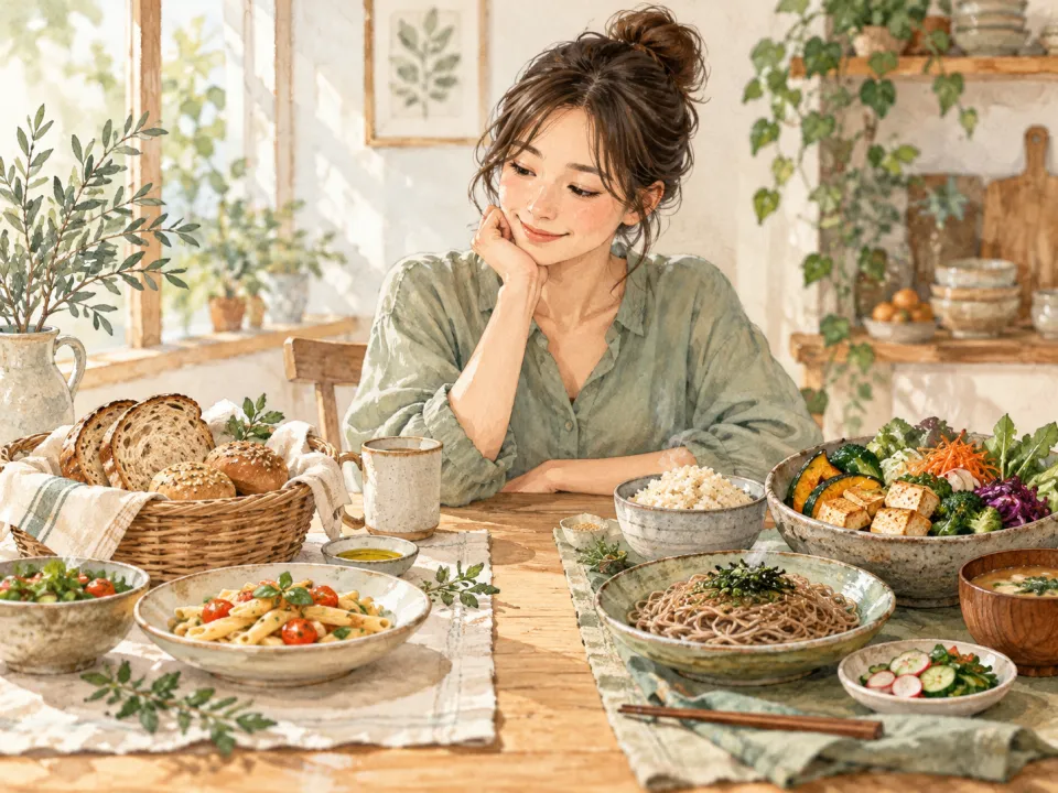「グルテンフリーしたら、食べるものなくなりませんか？」の内容を描いた養生堂のイラスト
