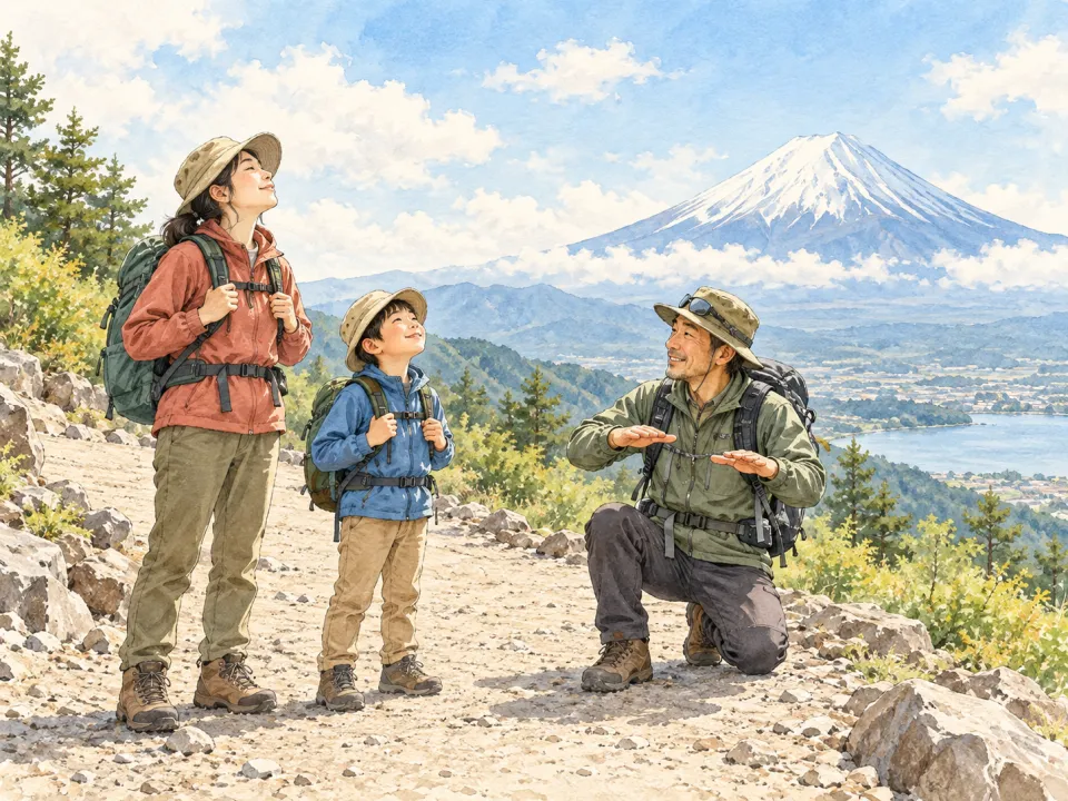 「富士登山と高山病予防　呼吸法と「プロの視点」の大切さ」の内容を描いた養生堂のイラスト