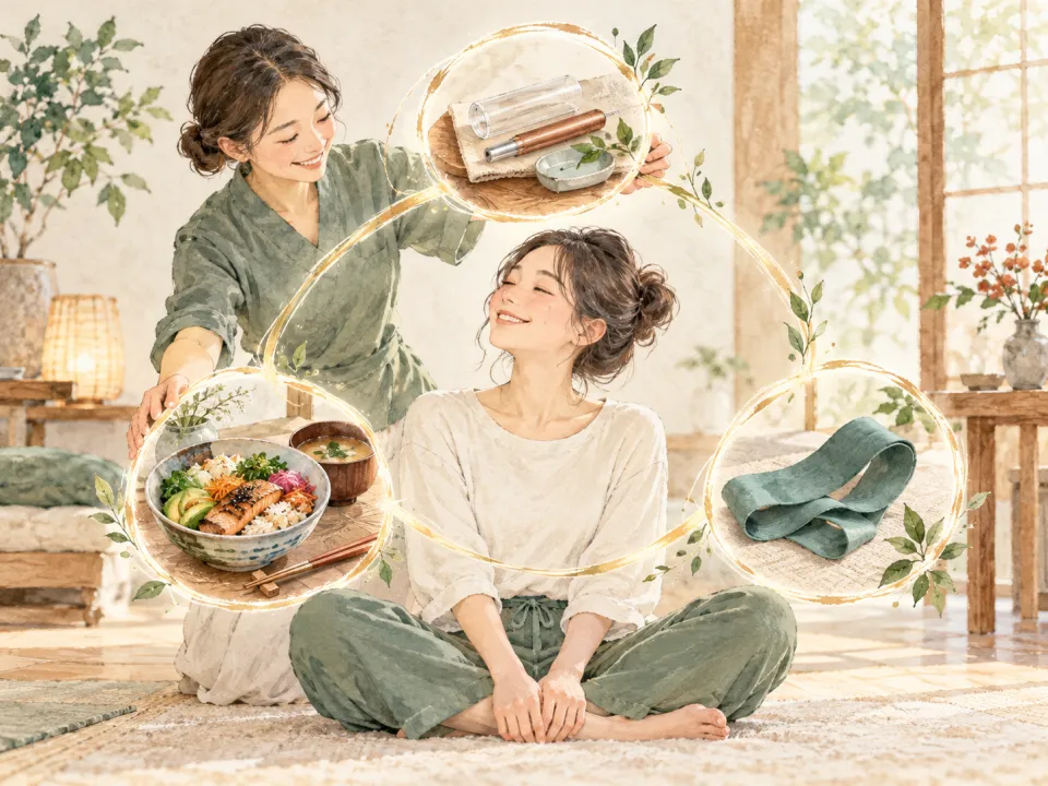 「なぜ鍼灸院で栄養カウンセリングと運動なの？」の内容を描いた養生堂のイラスト