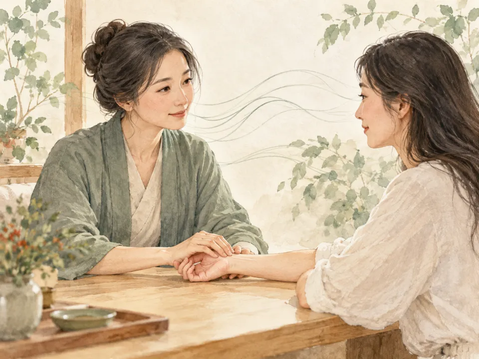「脈から体の声を聴く東洋医学の分析法」の内容を描いた養生堂のイラスト