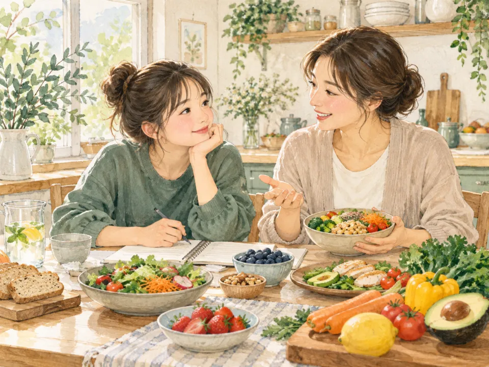 「娘の「ダイエットしたい」をどう受け止める？親として知っておきたいこと」の内容を描いた養生堂のイラスト
