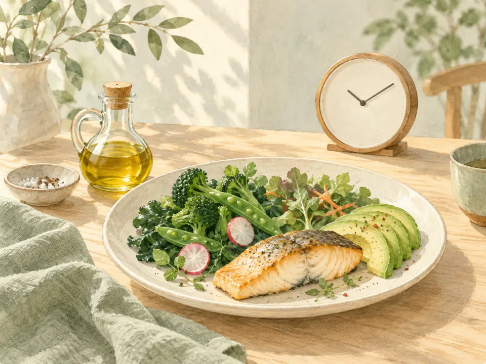 「16時間断食・週末断食が胆石リスクに？40代女性必見の胆嚢ケア」の内容を描いた養生堂のイラスト