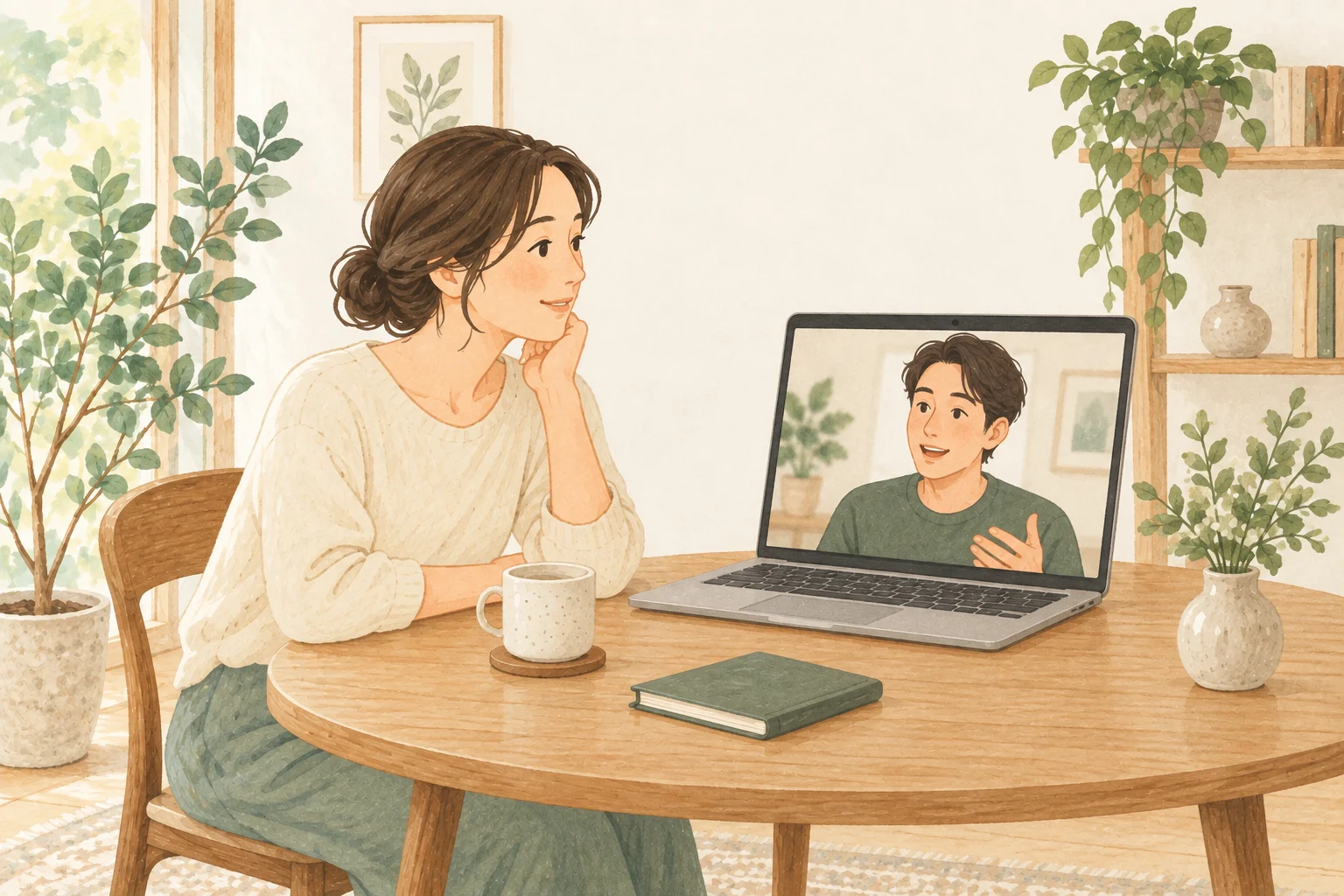 話を聴きながら相談する場面を描いたイラスト